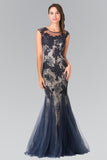Elizabeth K GL2276 Floral Embroidered Lace and Tulle Full Length Gown - Little N Kute Boutique