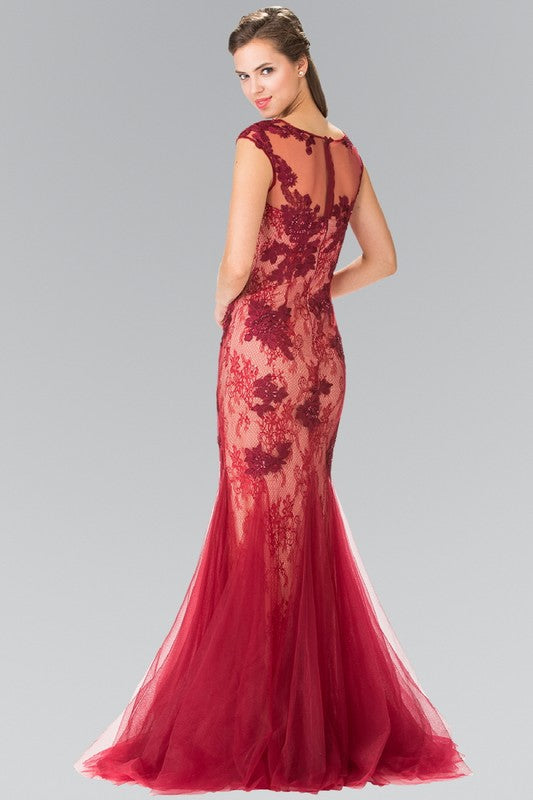 Elizabeth K GL2276 Floral Embroidered Lace and Tulle Full Length Gown - Little N Kute Boutique