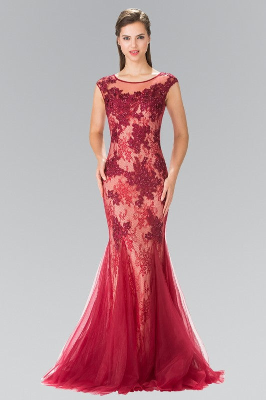 Elizabeth K GL2276 Floral Embroidered Lace and Tulle Full Length Gown - Little N Kute Boutique