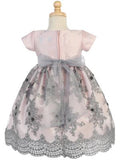 Lito Girls Pink Silver Shantung Sequins Tulle Christmas Dress 2T-12 - Little N Kute Boutique