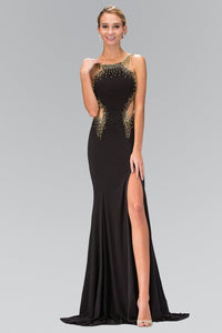 Long Prom Dress Side Slit and Sheer Waist - Little N Kute Boutique