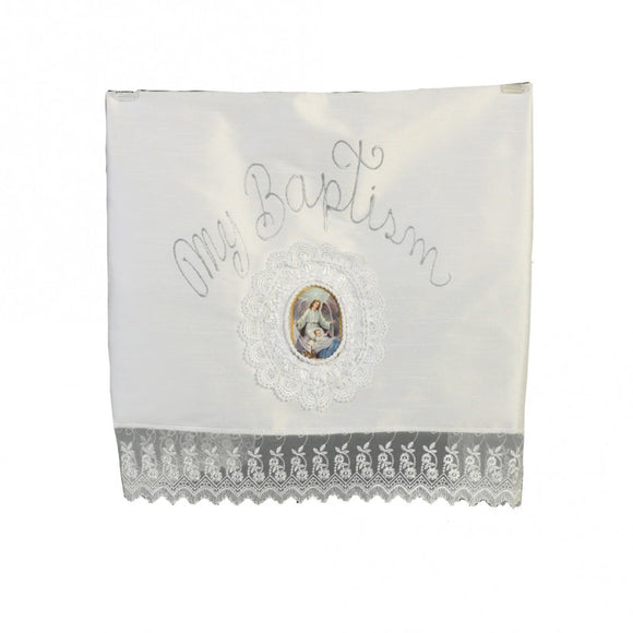 BABY GIRLS WHITE LACE SHANTUNG EMBROIDERED CHRISTENING BLANKET - Little N Kute Boutique