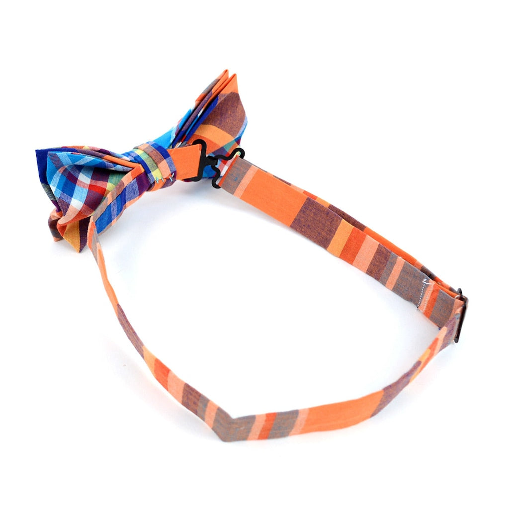 Men's Plaid Cotton Bow Tie & Matching Pocket Square - Little N Kute Boutique