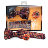 Men's Paisley  Banded Bow Tie, Matching Hanky & Lapel Pin Set - Little N Kute Boutique