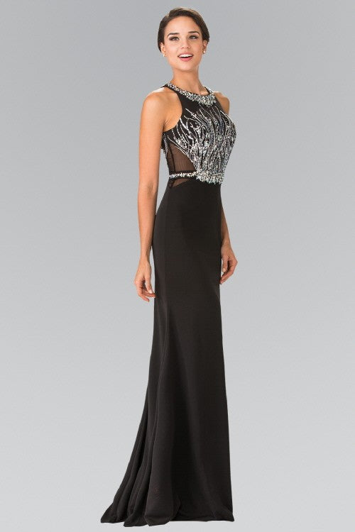 Beads Embellished Long Formal  Dress w/Sheer Sides - Little N Kute Boutique