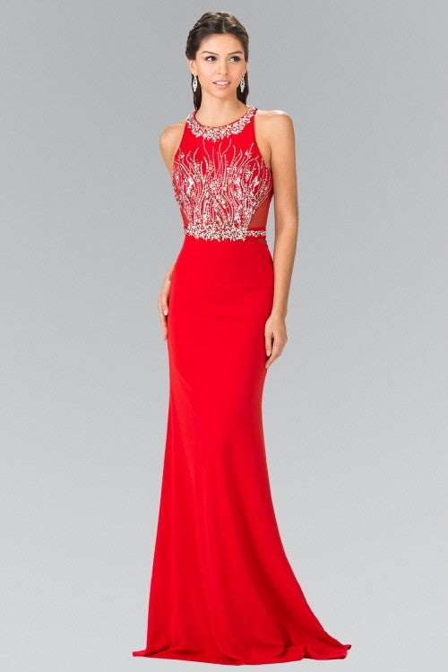 Beads Embellished Long Formal  Dress w/Sheer Sides - Little N Kute Boutique