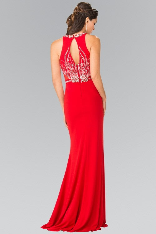 Beads Embellished Long Formal  Dress w/Sheer Sides - Little N Kute Boutique