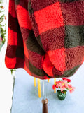 Plaid Fuzzy Red & Black Buffalo Check Sherpa Reversible Coat