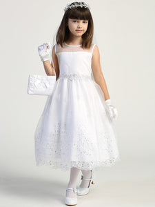 First Communion Dress Embroidered Organza with Sequins LNKSP180