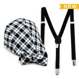 Boy's Suspender Clip-on Plaid Ivy Hat & Matching Bow Tie Set (4-7 Years - Little N Kute Boutique