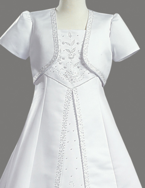 Girls  First Communion Dress w/ Bolero Satin Emimbroidered A- line - Little N Kute Boutique