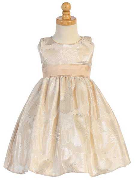 Swea  Pea & Lilli  Gold Jacquard Metallic Dress (2-12 Years) - Little N Kute Boutique