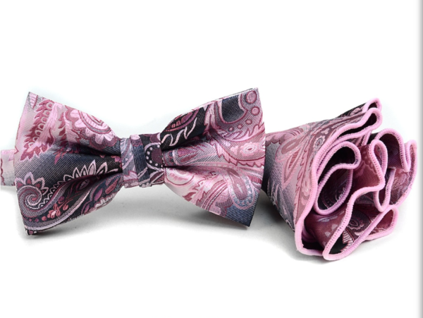 Men's Paisley BowTie & Matching Hanky Pocket Round Set - Little N Kute Boutique