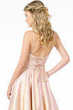 Glitter Spaghetti Straps Open Back A-Line Gown