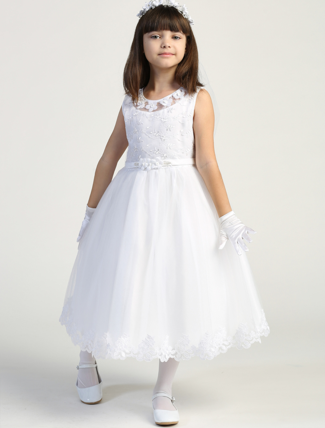 Embroidered First Communion Dress With Flower Neckline SP646