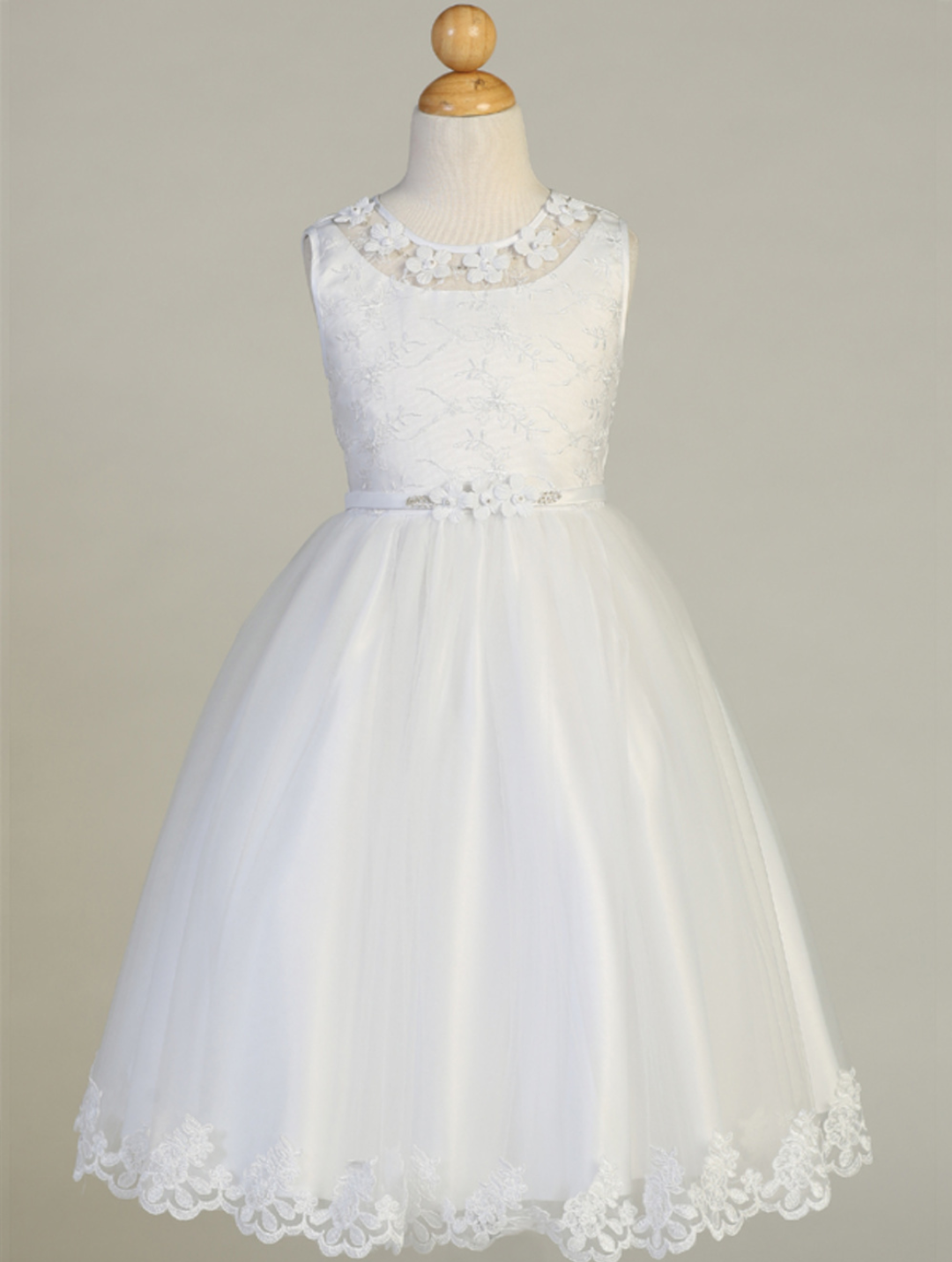 Embroidered First Communion Dress With Flower Neckline SP646