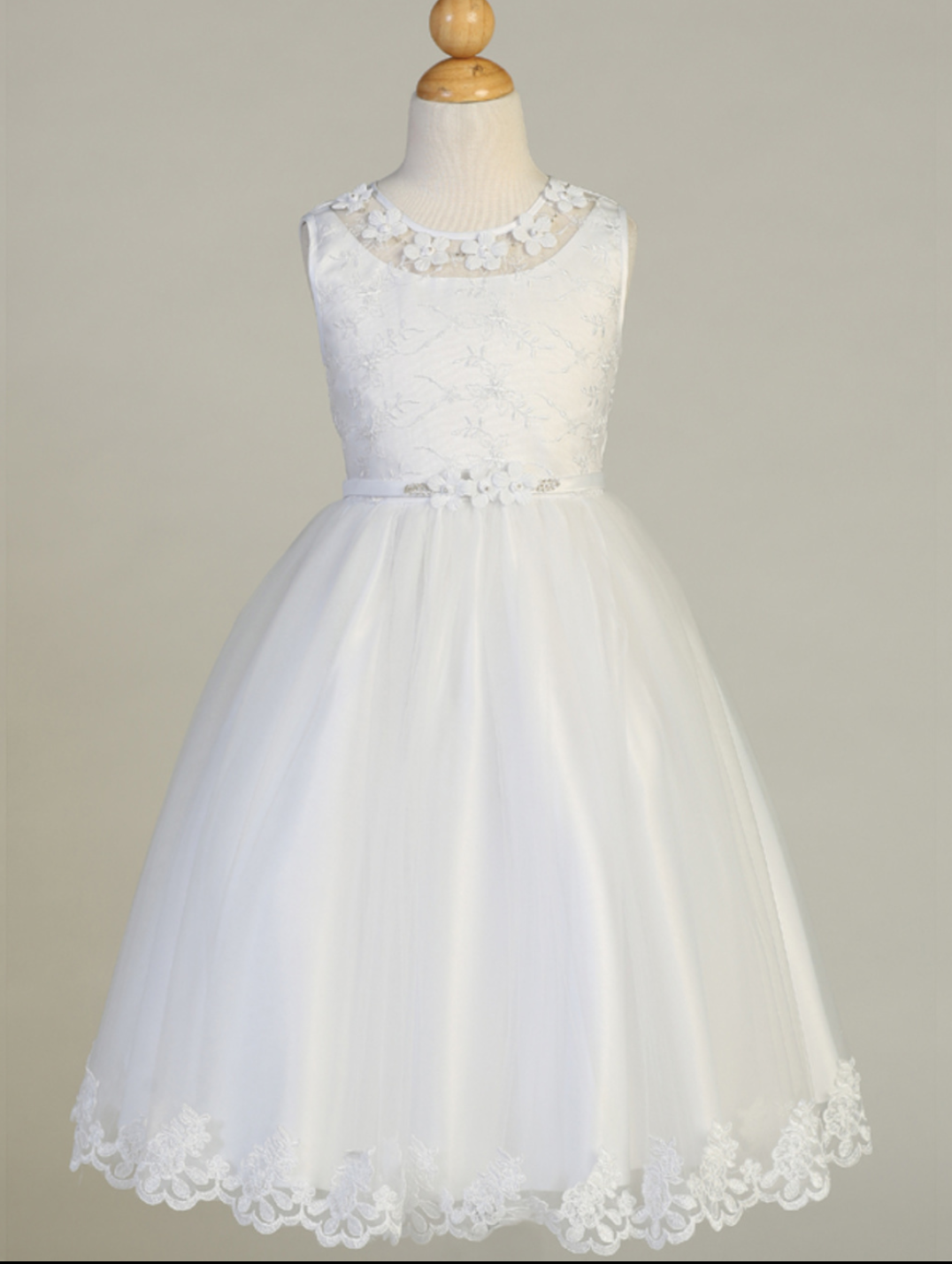 Embroidered First Communion Dress with Flower Neckline LNKSP646