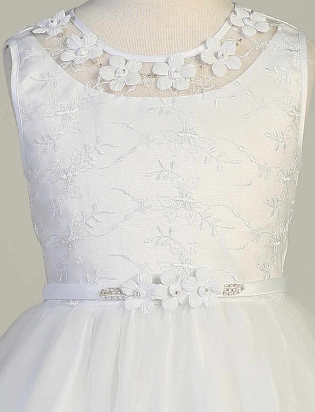 Embroidered First Communion Dress with Flower Neckline LNKSP646