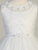 Embroidered First Communion Dress with Flower Neckline LNKSP646