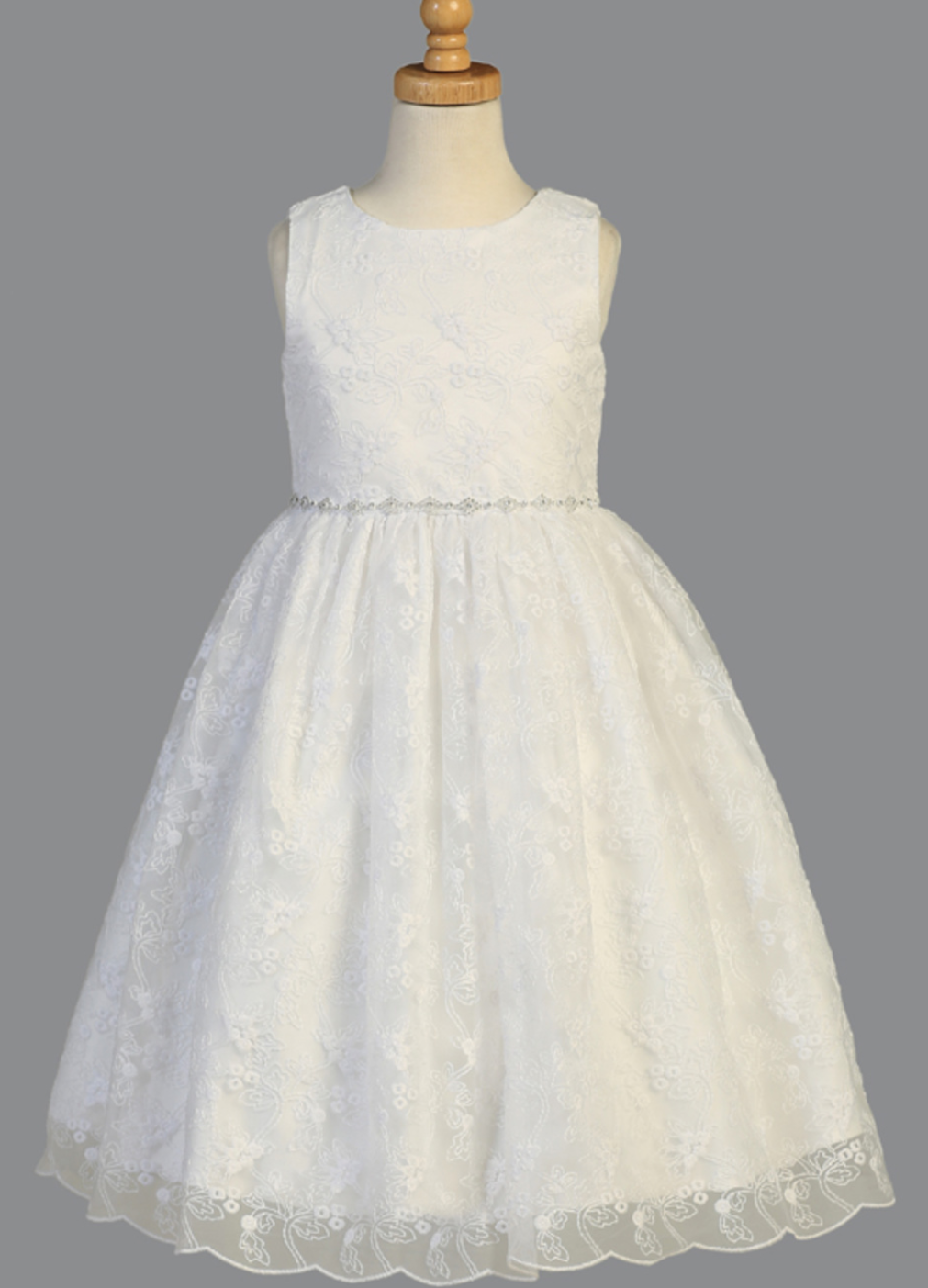 Girls Embroidered Tulle w/Rhinestone Belt Communion Dress LNKSP993