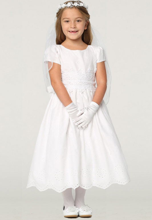 "Madison" Cotton Eyelet Girls Dress LNKSP179