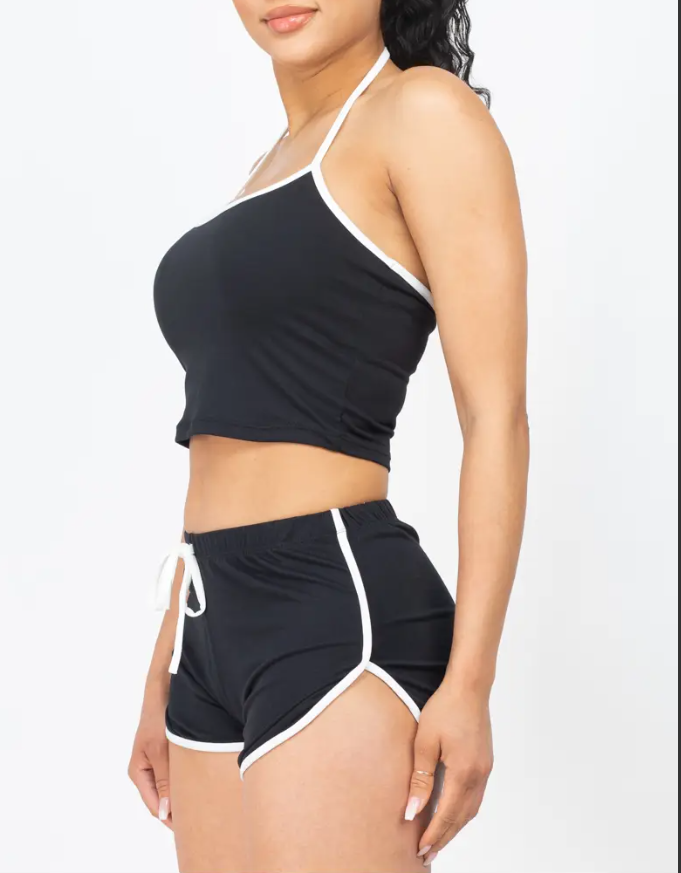 Halter Neck Sleeveless  Top & Shorts Activewear Set