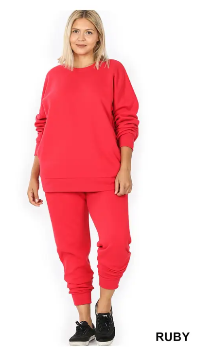 Red sweatshirt and sweatpants set hot sale