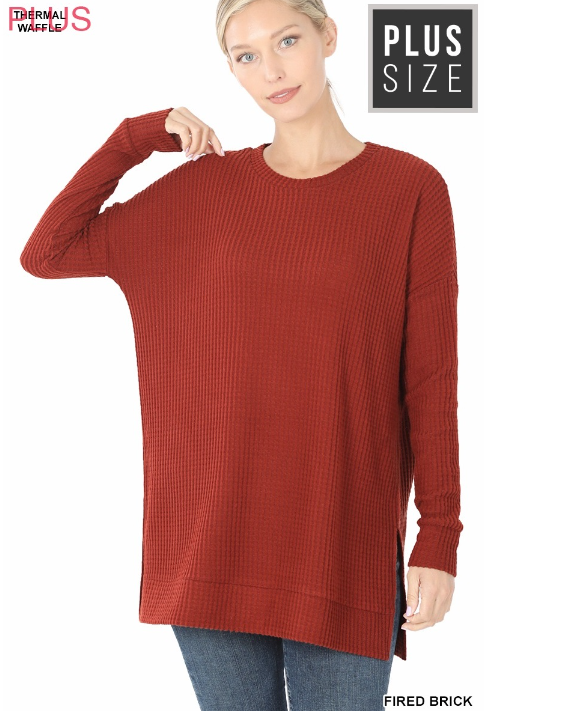 Long Sleeve  Thermal Waffle  Sweater