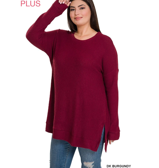 Long Sleeve  Thermal Waffle  Sweater