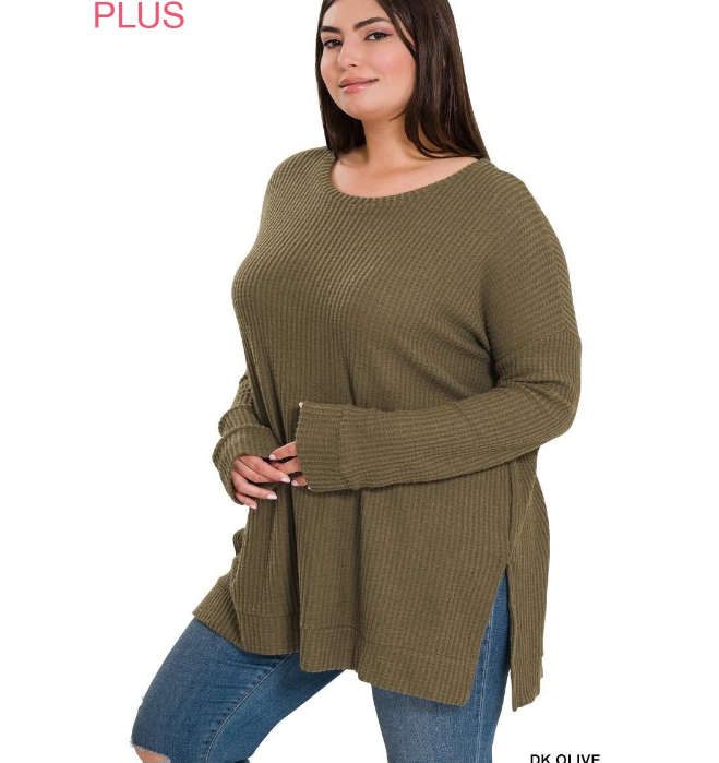 Long Sleeve  Thermal Waffle  Sweater