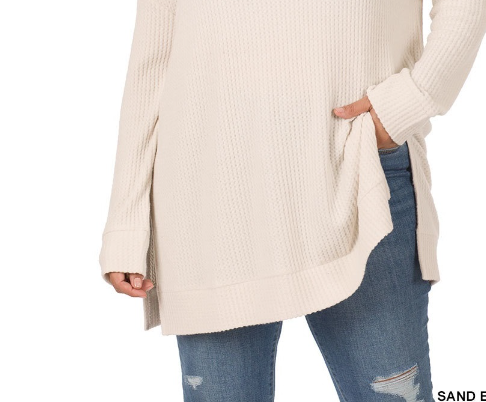 Long Sleeve  Thermal Waffle  Sweater