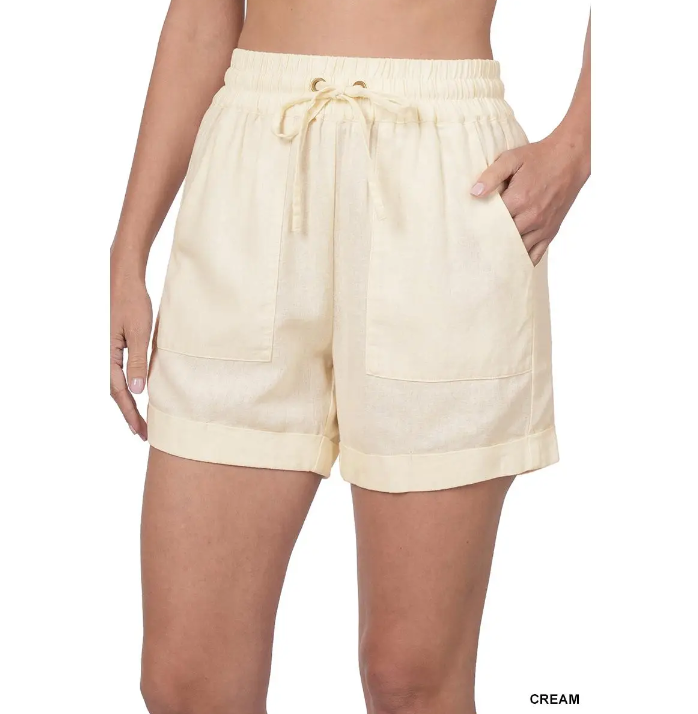 Linen Drawstring Waist Shorts