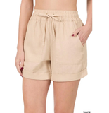 Linen Drawstring Waist Shorts