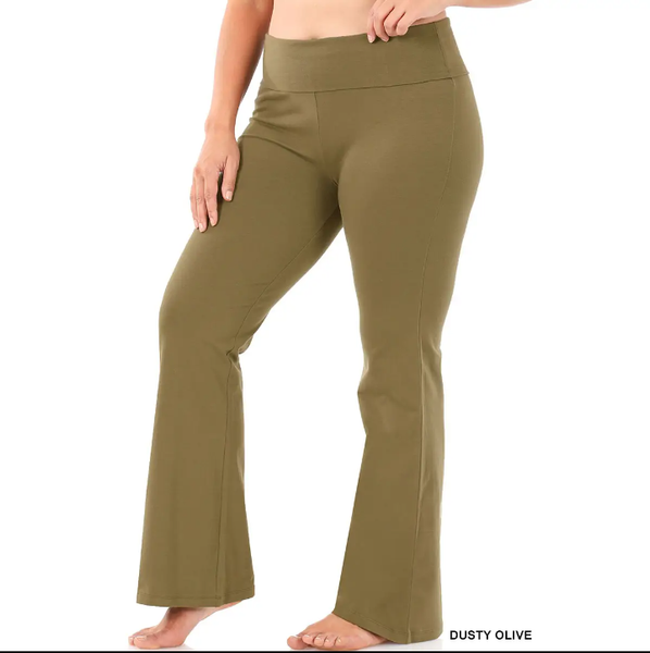 Plus Size Premium Cotton Fold Over Yoga Flare Pants – Little N Kute Boutique