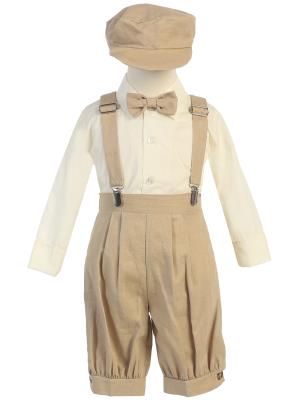 Khaki Suspender Boys Knickers w/ Hat - Little N Kute Boutique