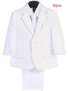 Boys White   Suits 5 pc Jacket  Suit - Little N Kute Boutique