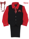 Boys Red Shirt Zipper Tie Bow Tie Vest Pant Set  Size 6M-12Y - Little N Kute Boutique