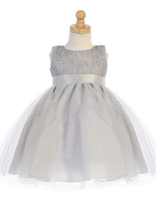 Silver Corded Tulle Bodice w/ Shiny Tulle Holiday / Christmas Girls' Dress - Little N Kute Boutique