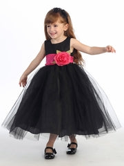 Blossom Black Poly Silk Bodice & Tulle Skirt Dress w/ Detachable Flower & Sash - Little N Kute Boutique