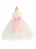 Blossom Ivory Poly Silk Bodice & Tulle Skirt Dress w/ Detachable Flower & Sash - Little N Kute Boutique