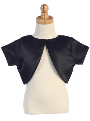 LITTLE GIRLS BLACK SHORT SLEEVED ONE BUTTON CLOSURE SATIN BOLERO JACKET 2-14 - Little N Kute Boutique