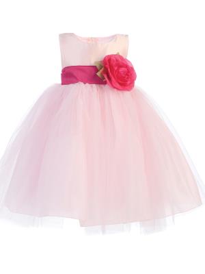 Flower  Girls Dress Blossom Ivory Taffeta Drlkk w/ ShirreDetachable Sash & Flower - Little N Kute Boutique
