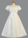 Girls  First Communion Dress w/ Bolero Satin Emimbroidered A- line - Little N Kute Boutique