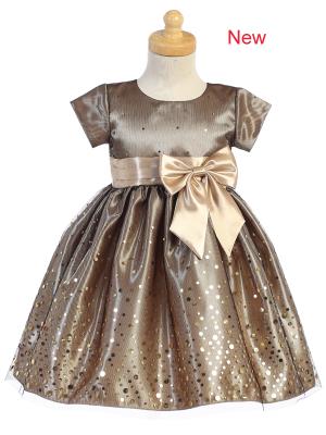 BIG GIRLS GOLD POLKA DOT TULLE SHINY SATIN BOW CHRISTMAS DRESS 2T -10 - Little N Kute Boutique