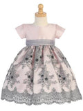 Lito Girls Pink Silver Shantung Sequins Tulle Christmas Dress 2T-12 - Little N Kute Boutique