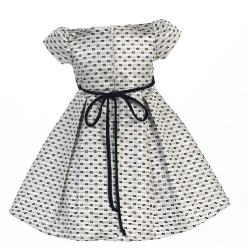 Girl's Velvet Sash Bows Jacquard Christmas Dress - Little N Kute Boutique