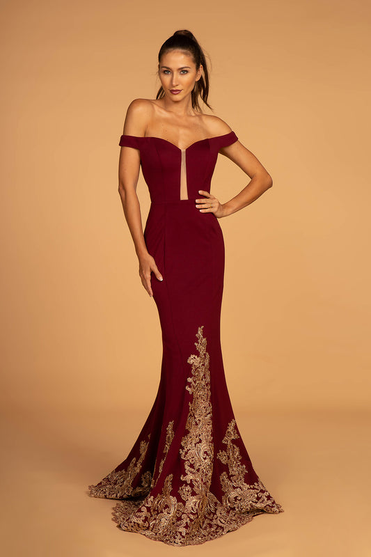 Long Formal Off the Shoulder Prom Open Back Dress