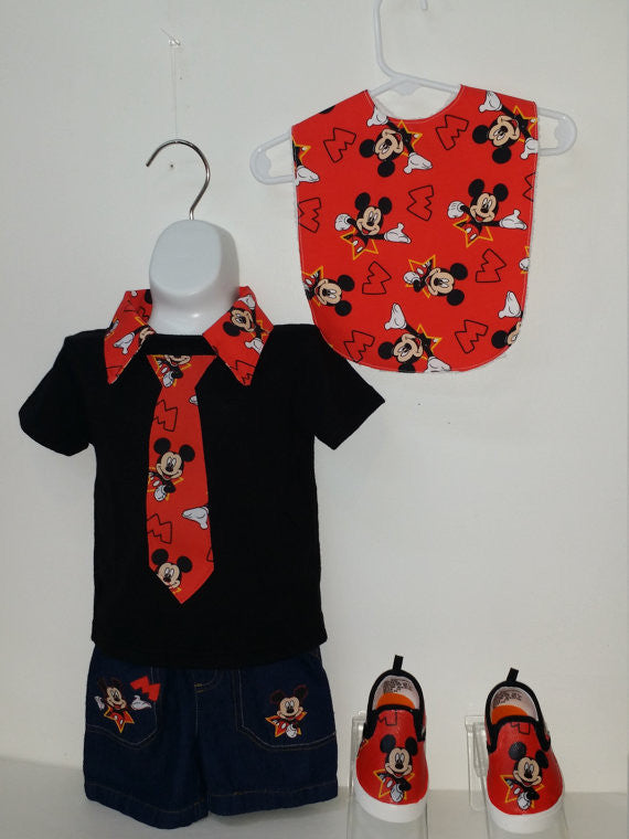 Mouse Boys  Shirt Black neck tie t-Shirt - Little N Kute Boutique