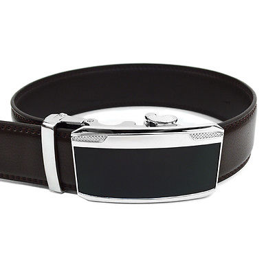 Men’s Leather Ratchet Belt with Black Mirror Automatic Buckle (MGLBB22) - Little N Kute Boutique