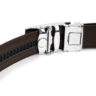 Men’s Leather Ratchet Belt with Black Mirror Automatic Buckle (MGLBB22) - Little N Kute Boutique